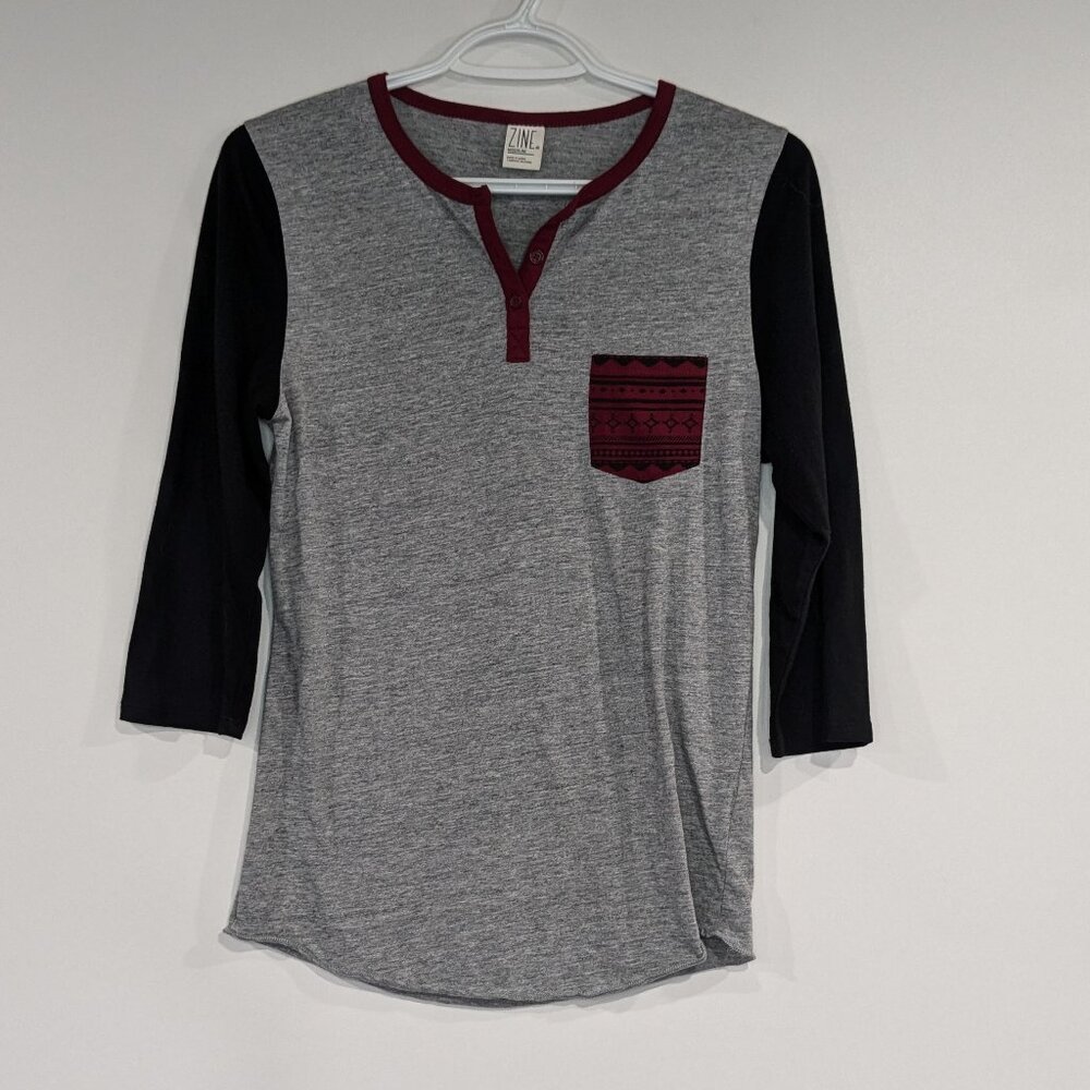 *3/$10* Zine 3/4 Sleeve Baseball Raglan Tee Grey Black Burgundy Size Medium